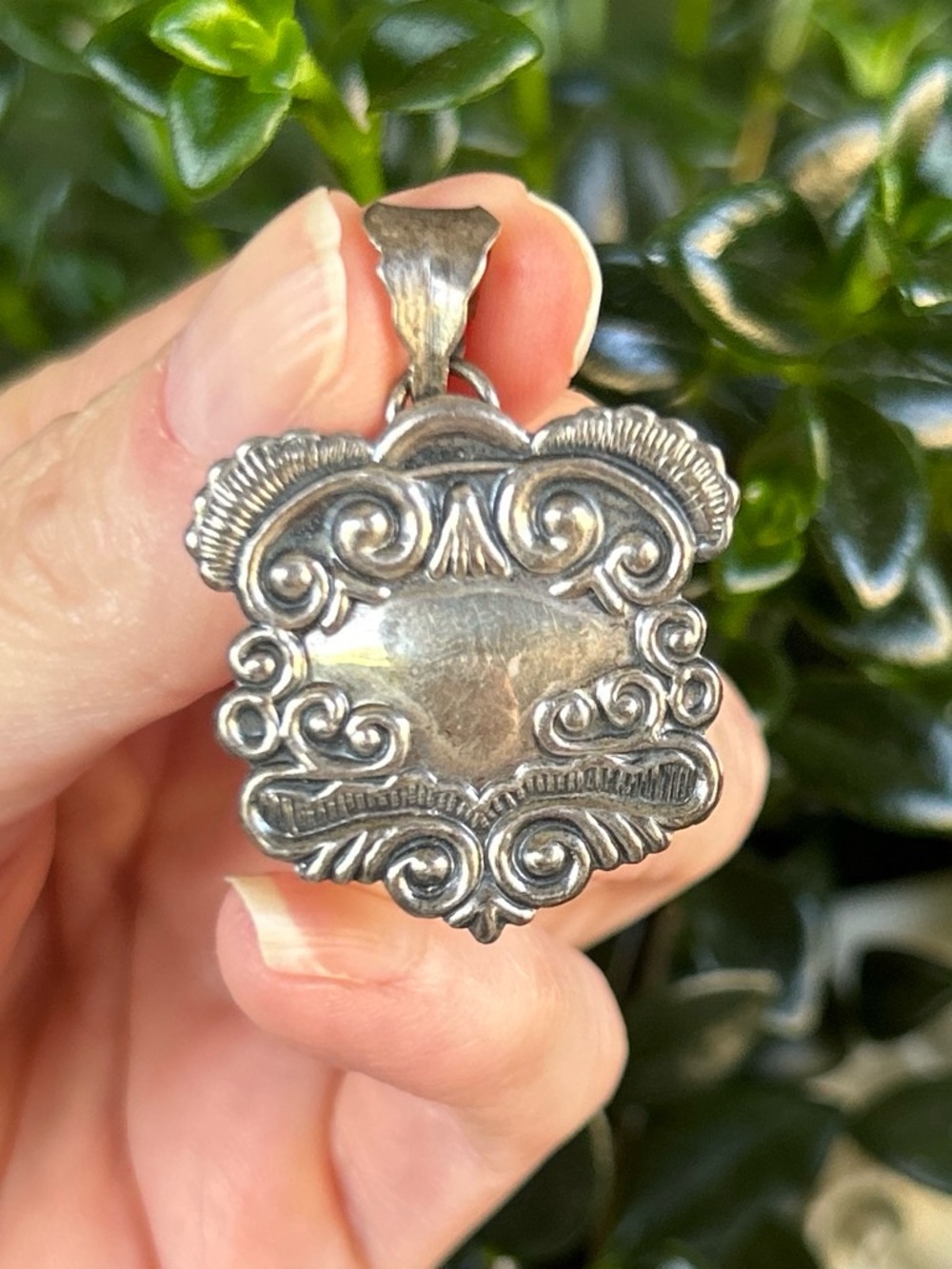 Vintage Sterling Silver Ornate Scroll Pendant - Silver